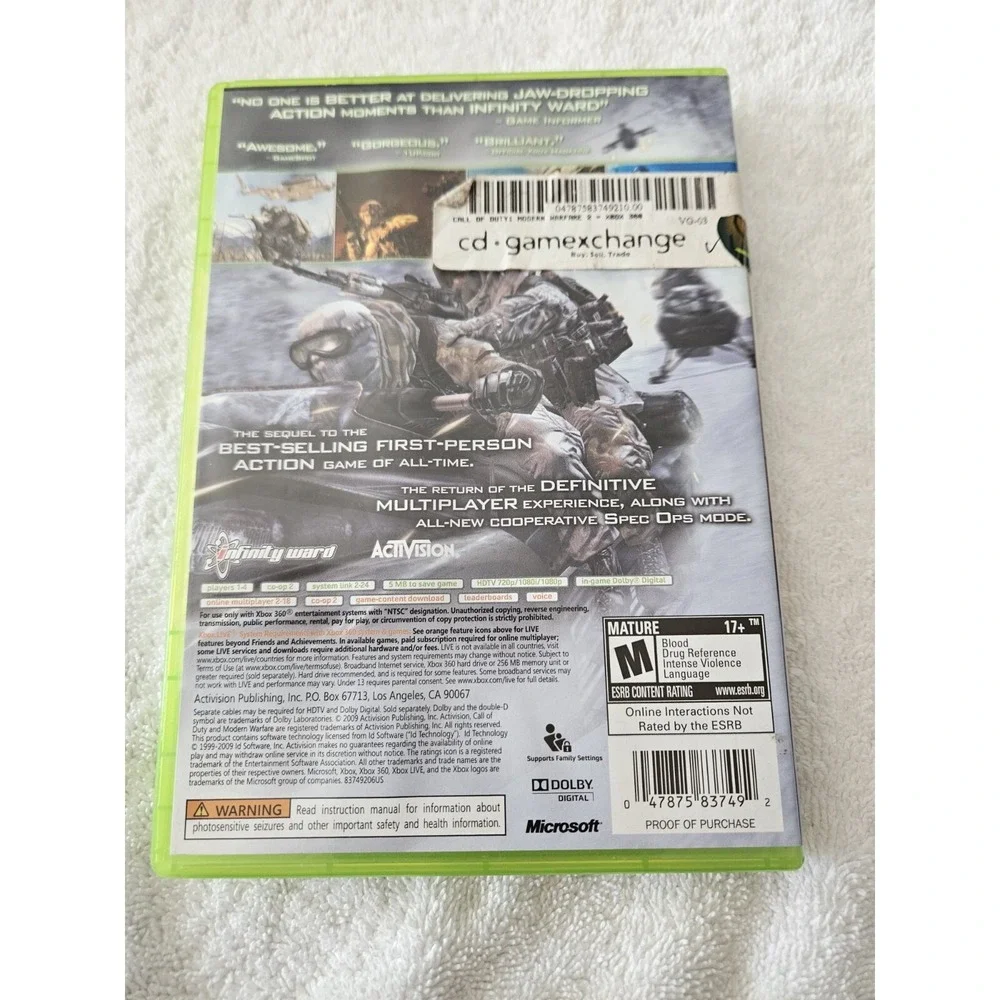 Call of Duty: Modern Warfare 2 (Microsoft Xbox 360,‎ 2009) No Manual